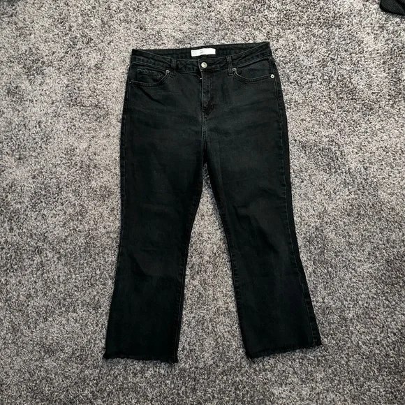 Topshop Moto Black Dree Cropped Kick Flare Jeans Size 30 x 30 - Picture 2 of 3